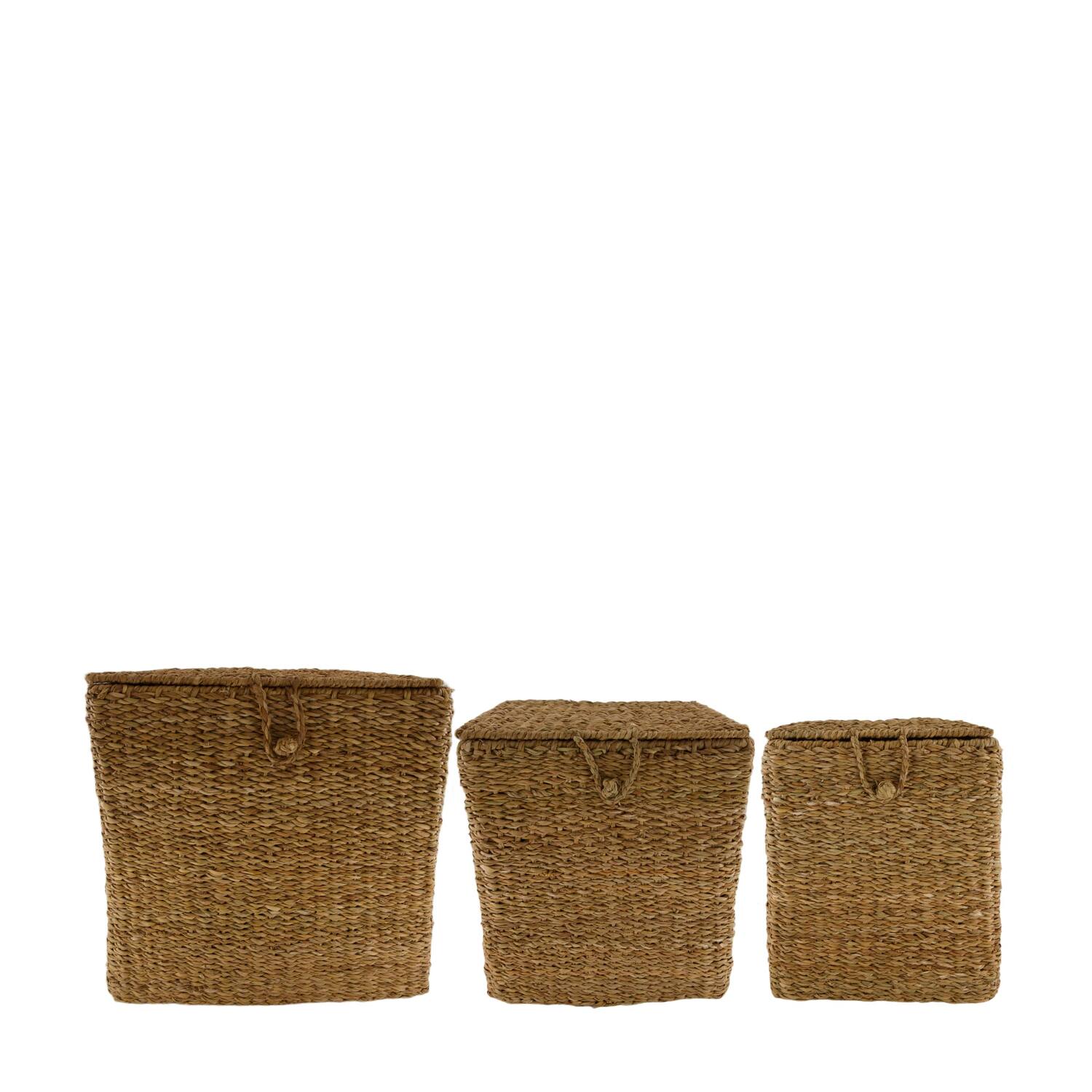 Basket rectangular with lid seagrass 38x38x38cm S3 - Natural