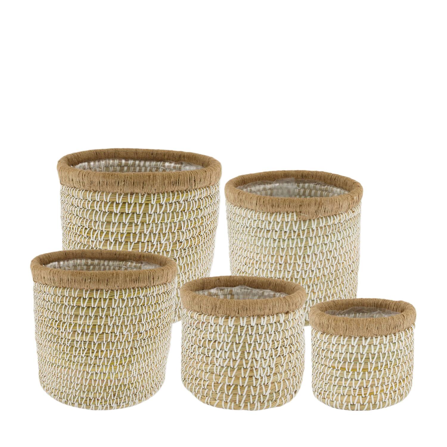 Basket round seagrass with plastic 38x38x36cm S5 - White