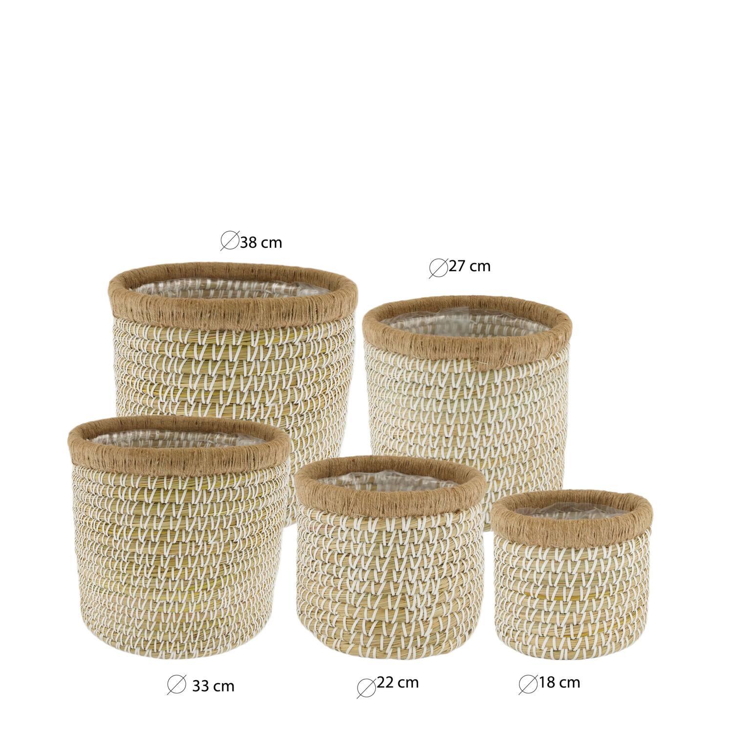 Basket round seagrass with plastic 38x38x36cm S5 - White