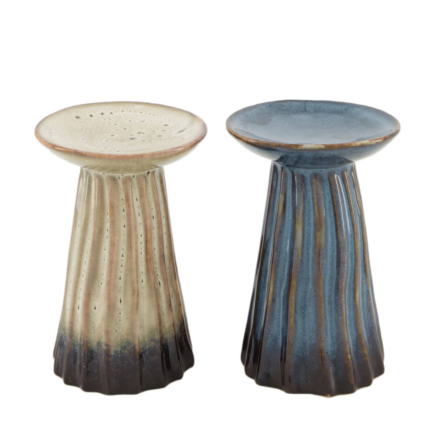 Pillar candle holder ceramic 8x8x11.9cm C2 - Grey