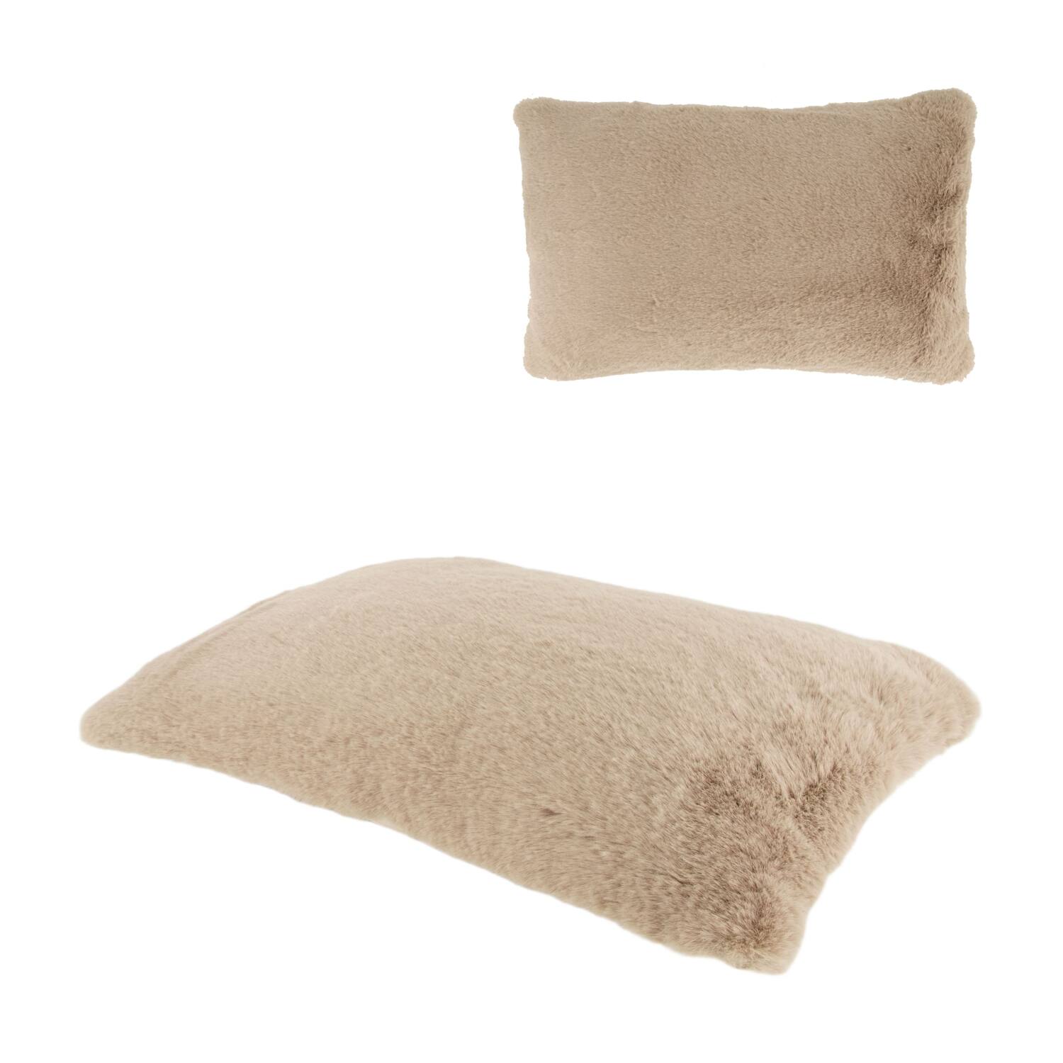 Cushion fur polyester 30x50x8cm - Cream