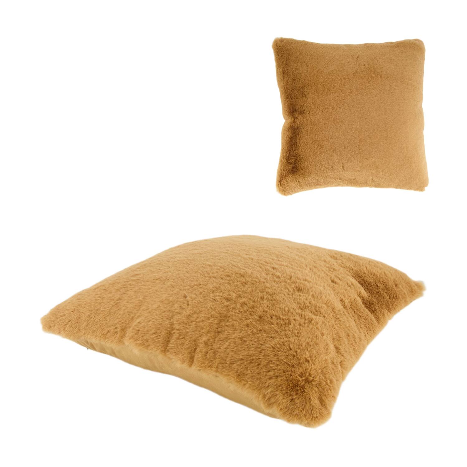 Cushion fur polyester 45x45x8cm - Brown