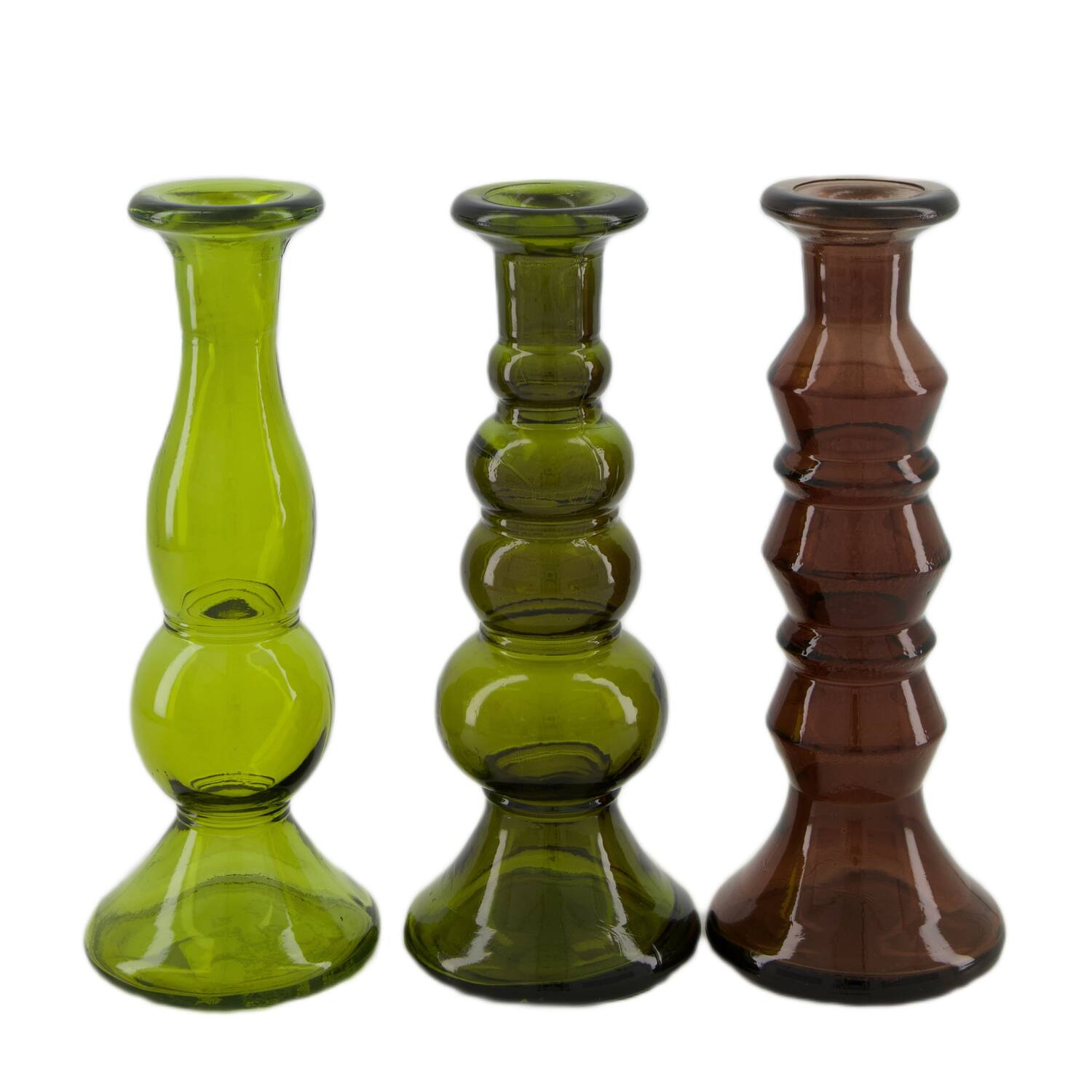 Dinnercandle holder recycled glass 9x9x22.5cm C/3