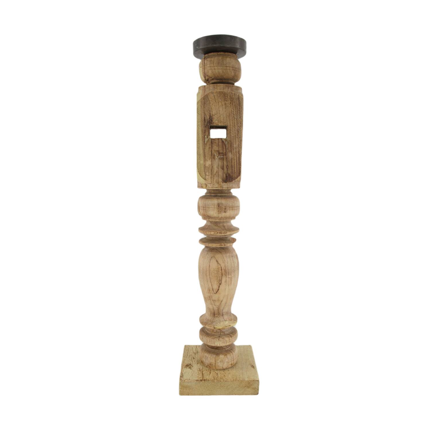 Pillar candle holder wood vintage 14.5x14.5x60cm - Cream