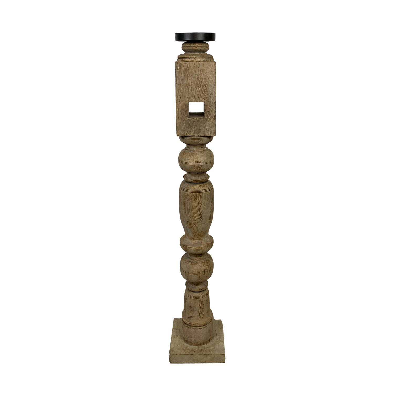 Pillar candle holder wood vintage 14.5x14.5x75cm - Cream