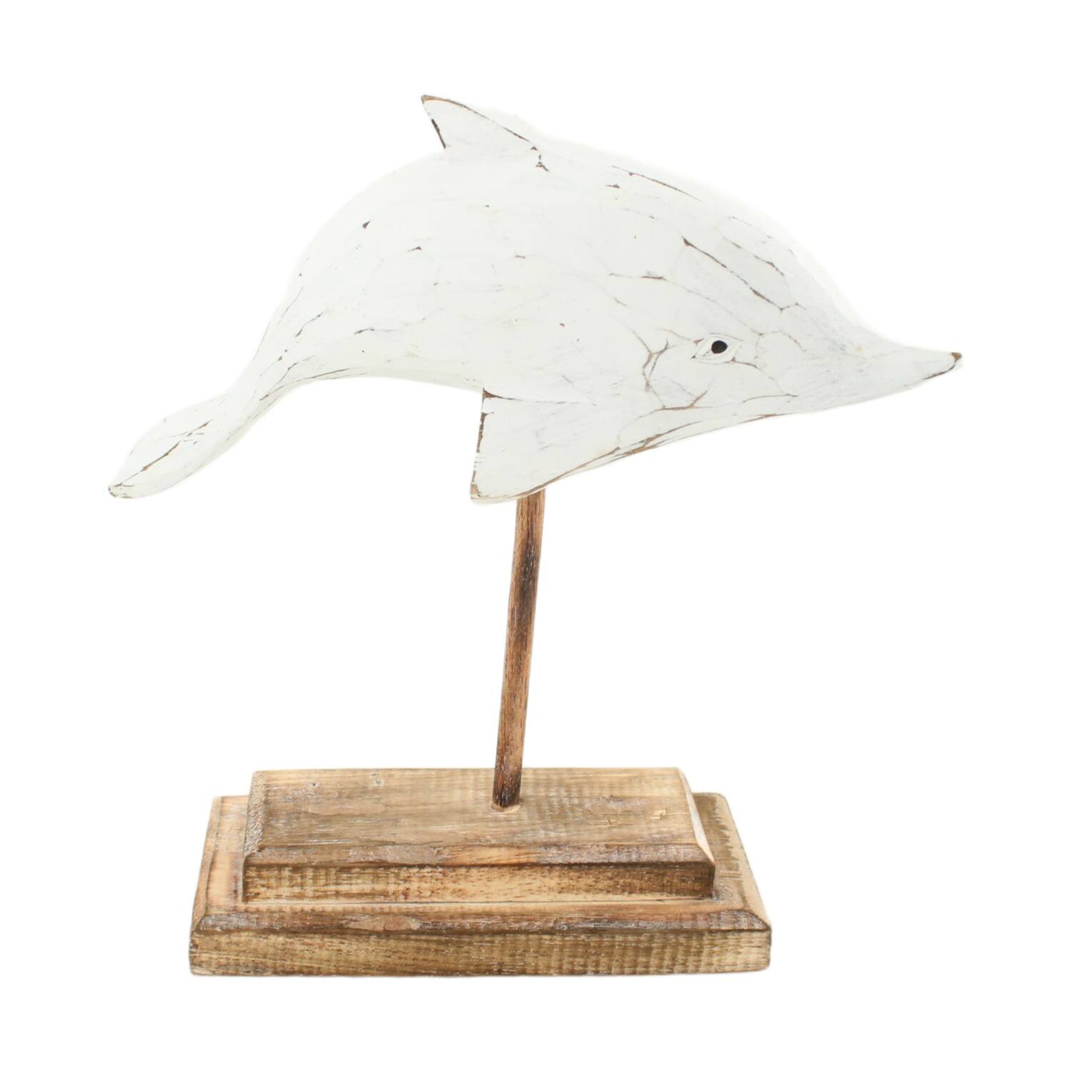 Statue dolphin albizia wood 28x9x28cm - White