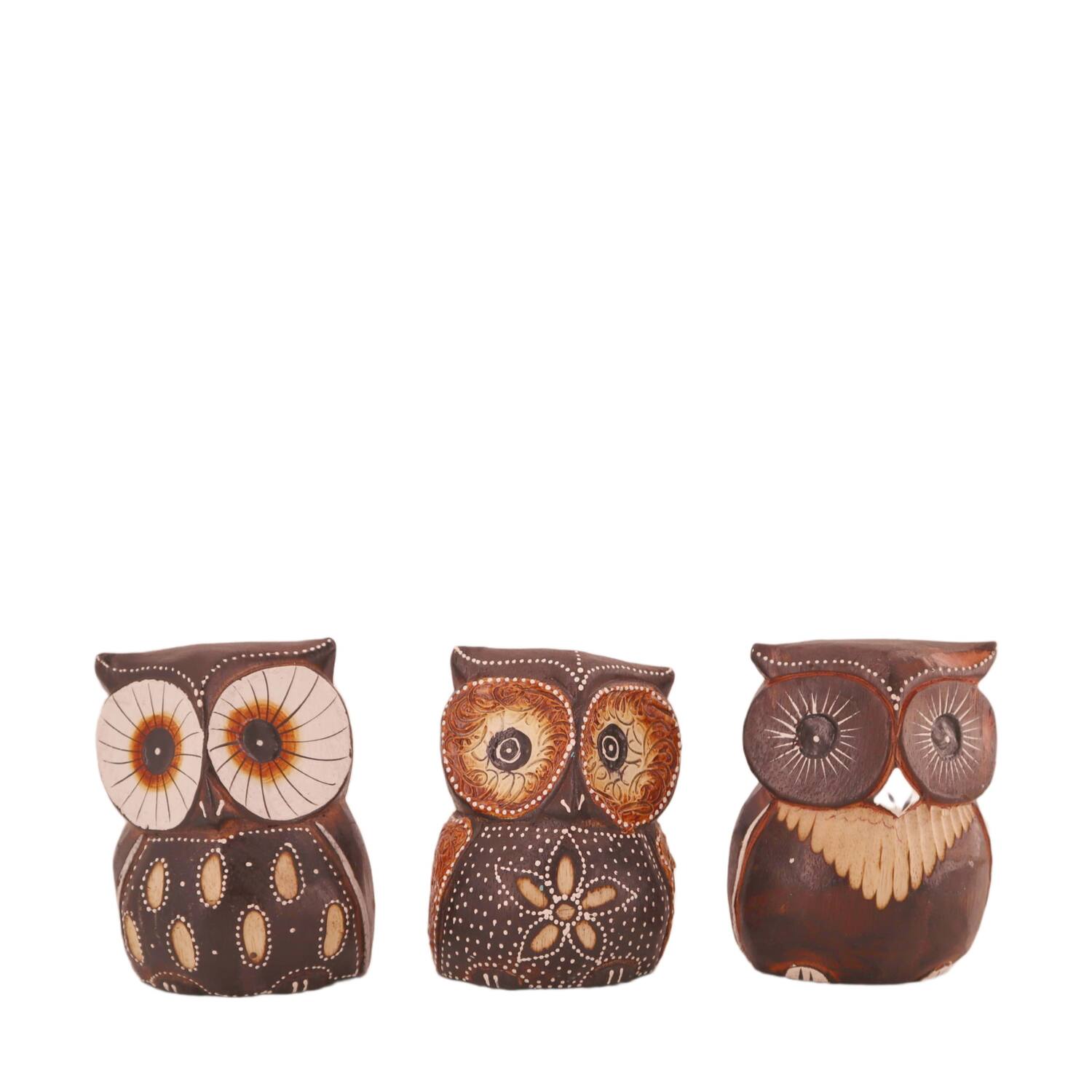 Figurine owl albizia wood 9x9x12cm A/3
