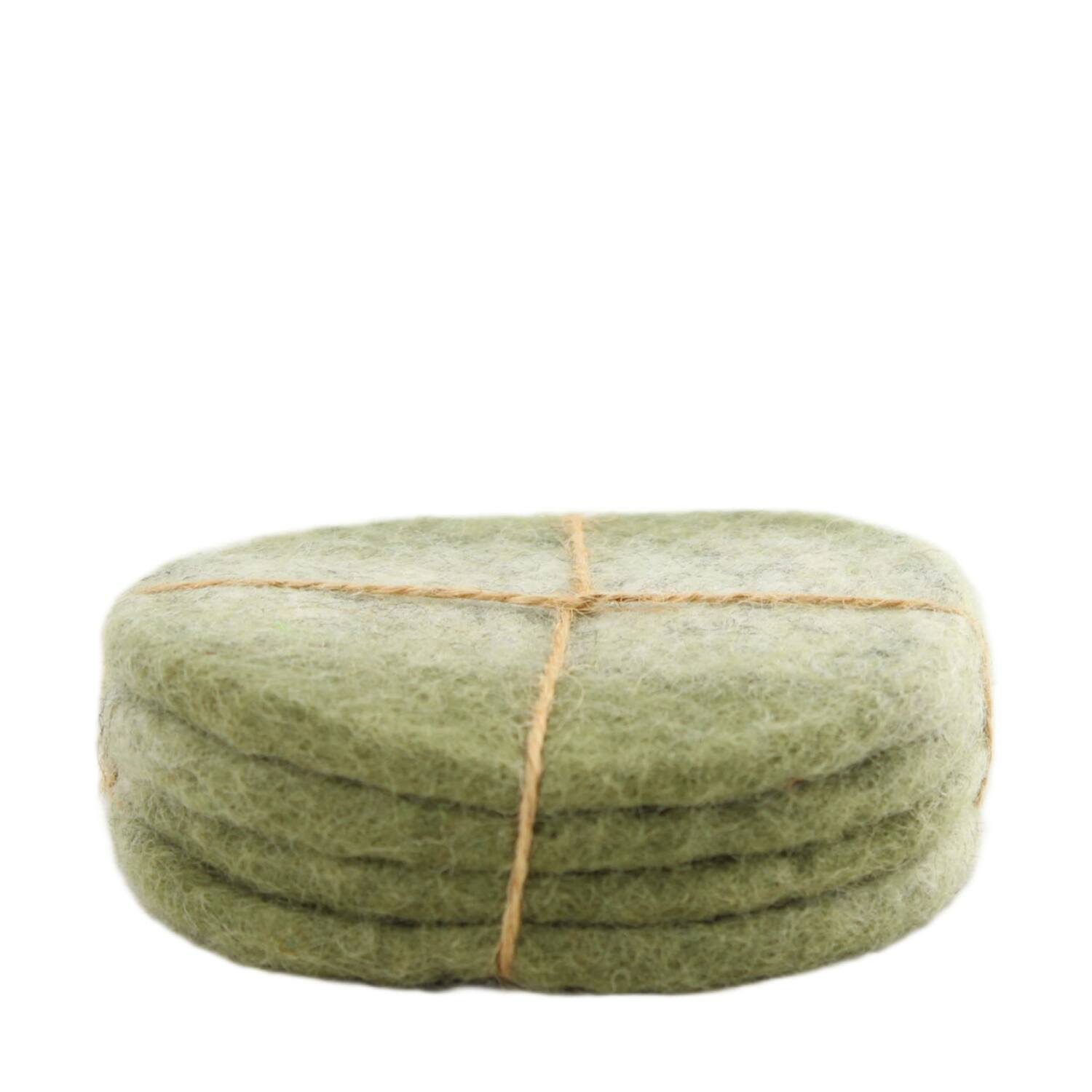 Coaster wool 10x10x2cm 4pc - Green