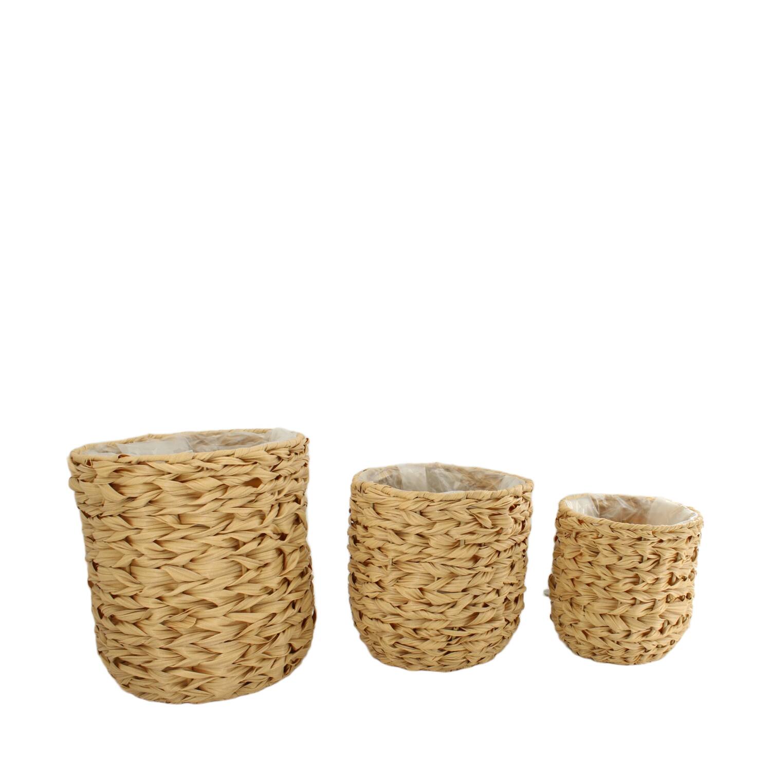 Basket round wicker pp with plastic 28x28x28cm S/3