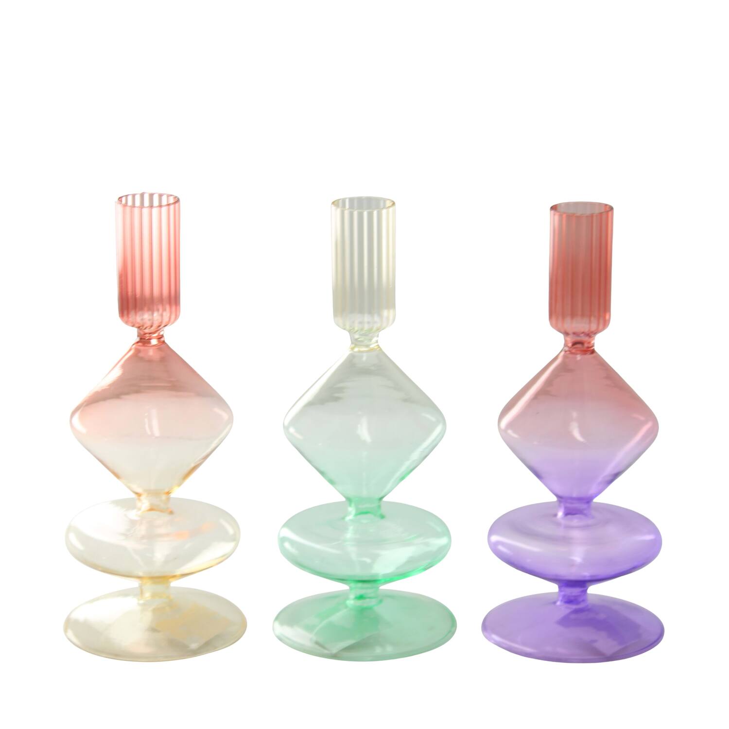 Dinnercandle holder glass 7.5x7.5x18cm  - Multi