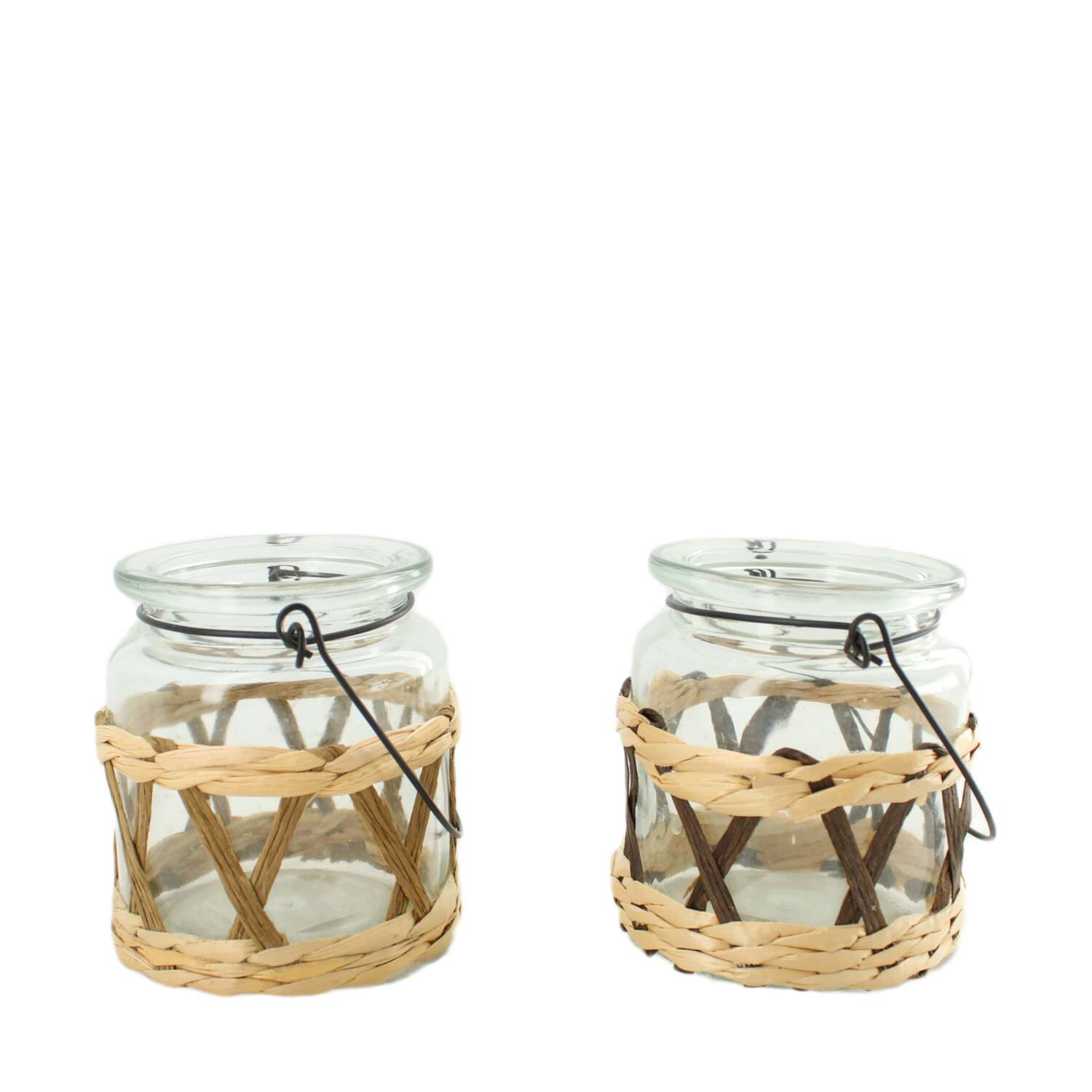 Tealight holder glass with handle 7.5x7.5x9cm  - Brown