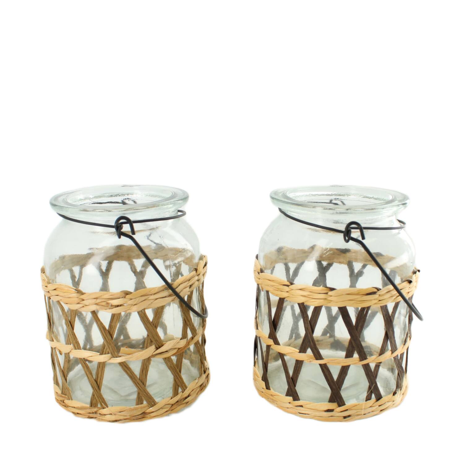 Tealight holder glass with handle 11x11x14.5cm - Brown