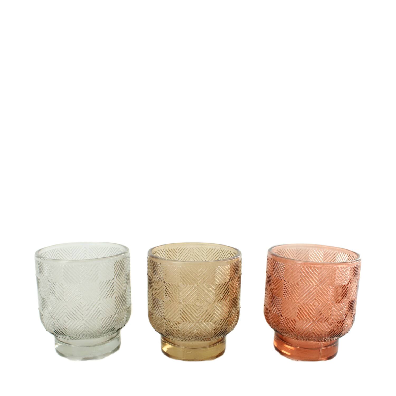 Tealight holder glass 7x7x8cm  - Brown