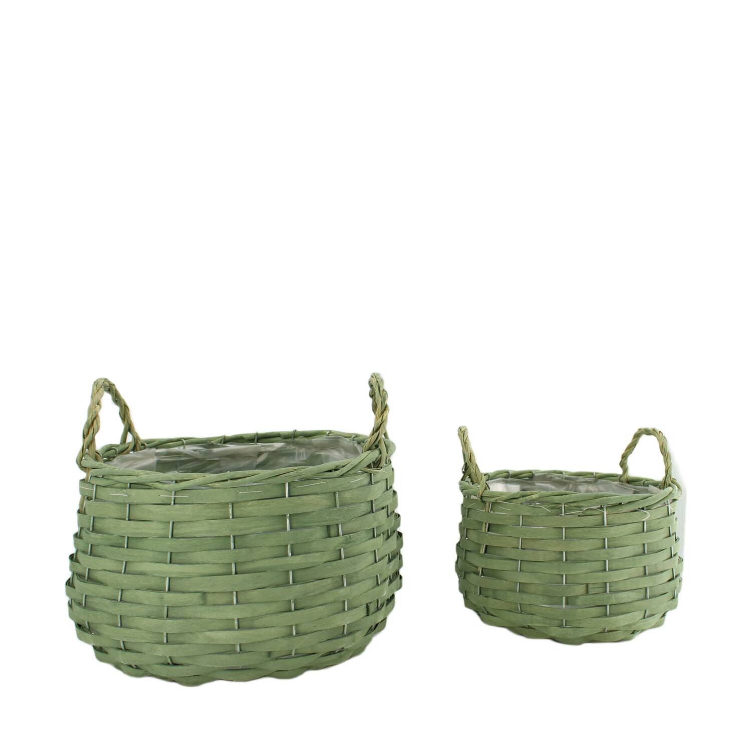 Basket chip wood with plastic 29x29x25cm  - Green