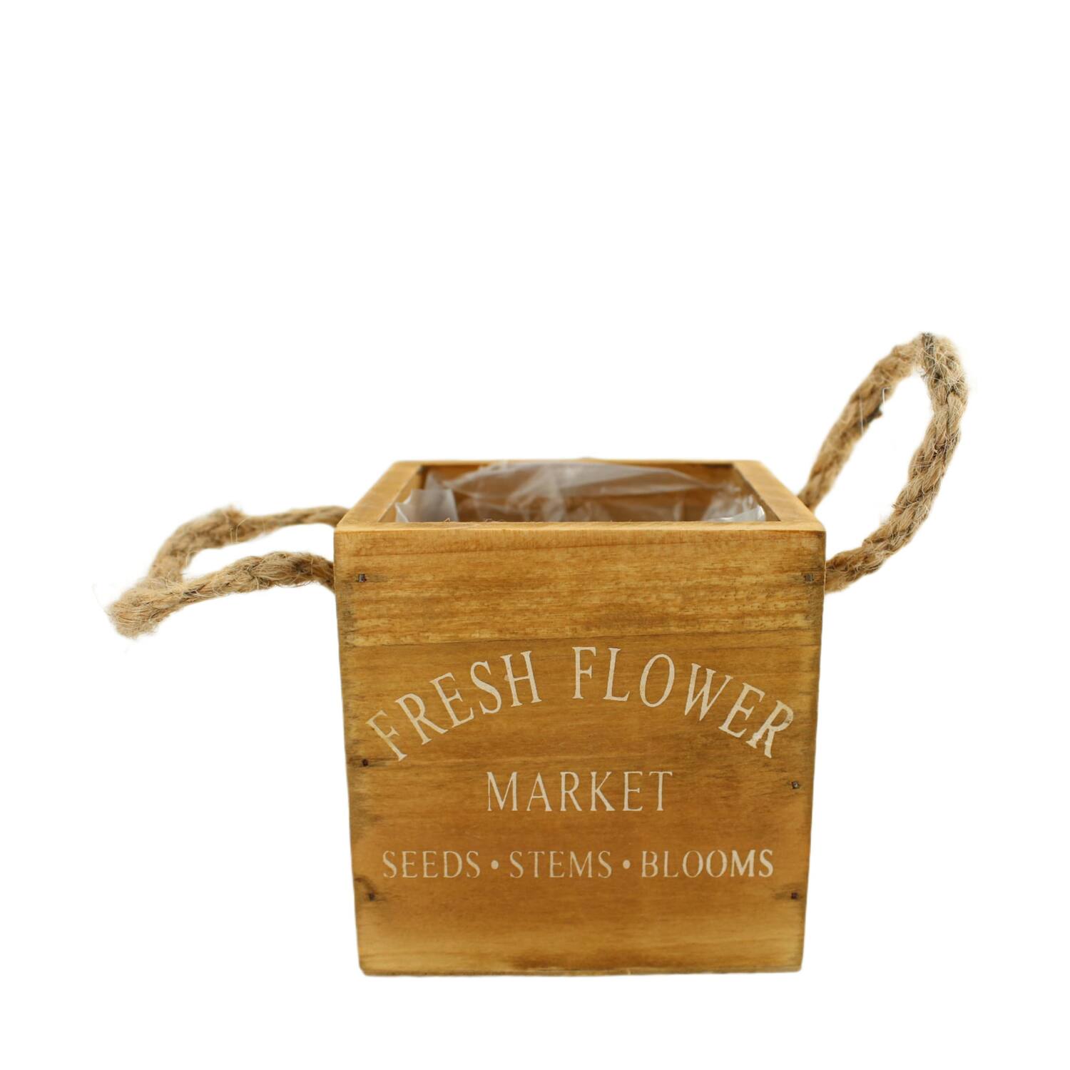 Planter fir wood with plastic 9x9x9cm