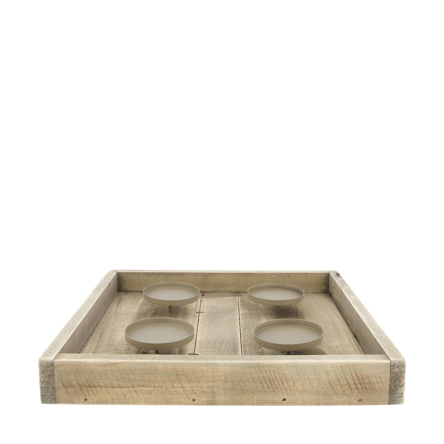 Pillar candle holder historic wood 38x38x5cm - Natural