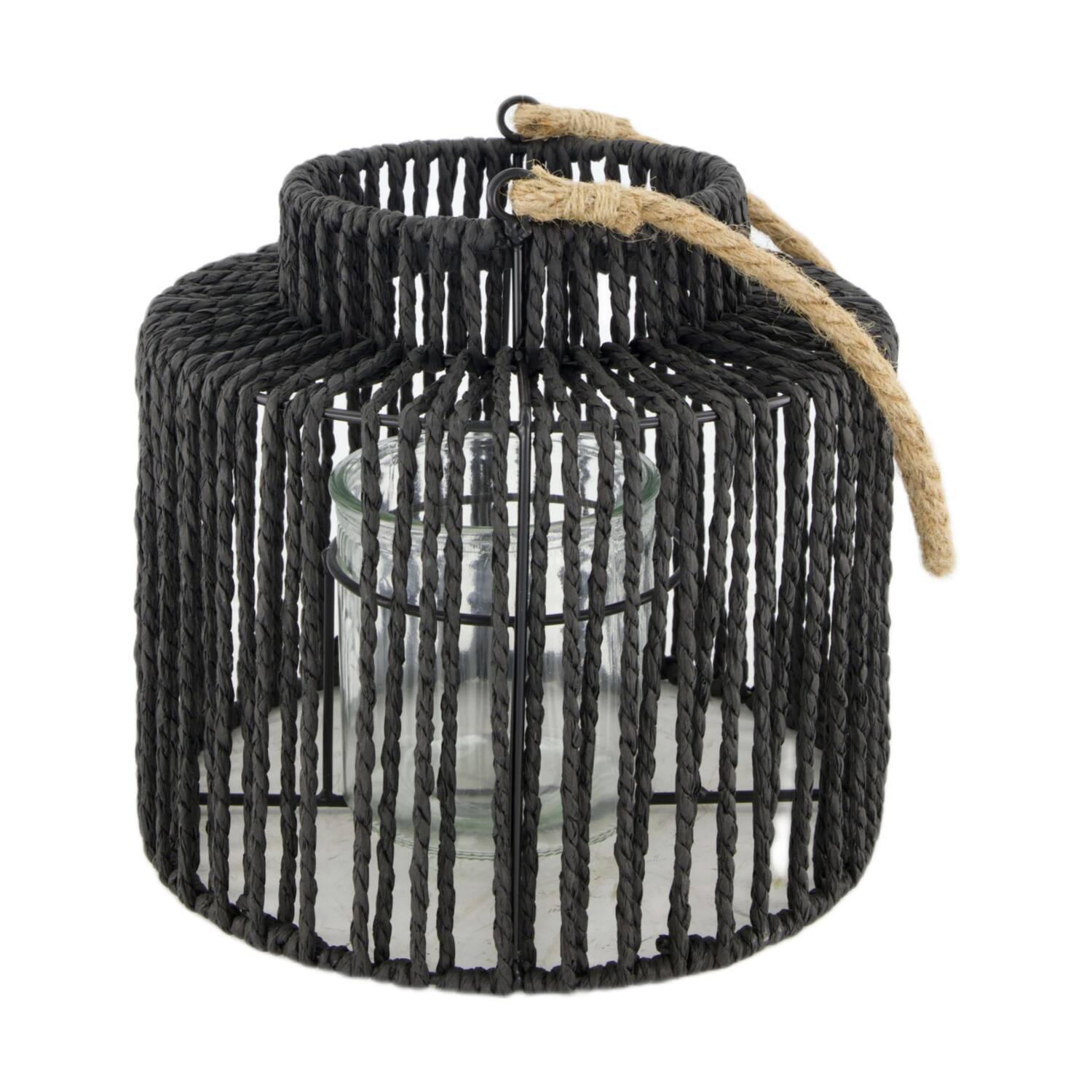 Lantern paper rope with glass 22x22x20cm