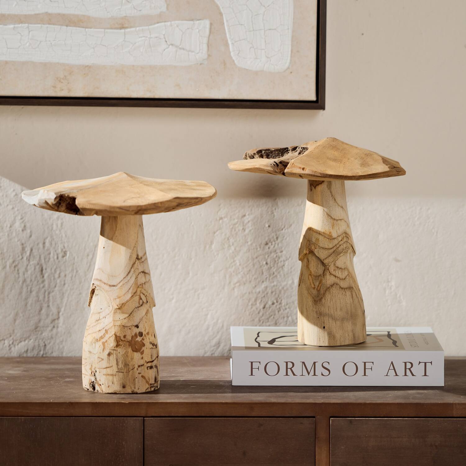 Champignon - Bois de teck - Naturel - 28x30cm