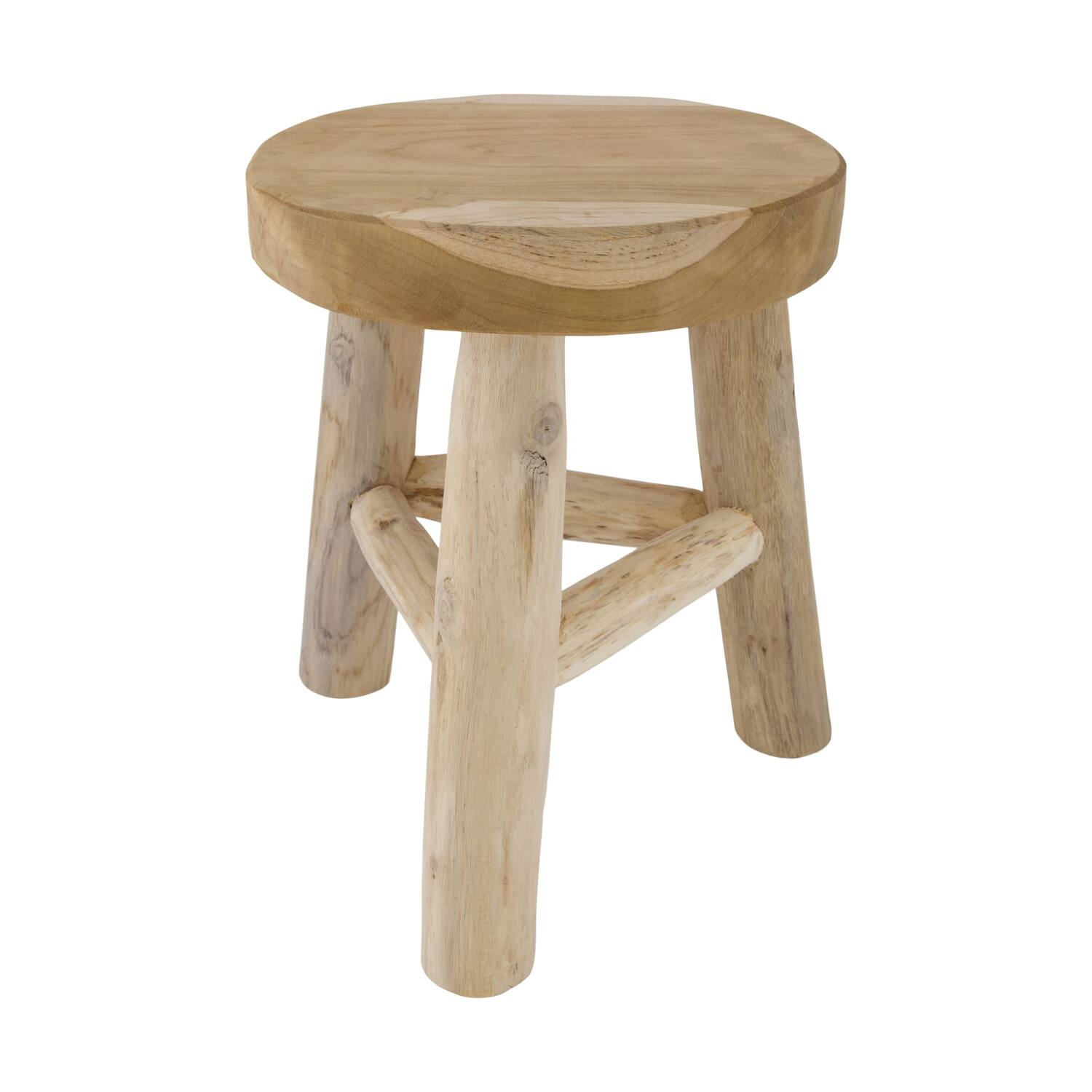 Stool 3 legs teak wood 24x24x30cm - Natural