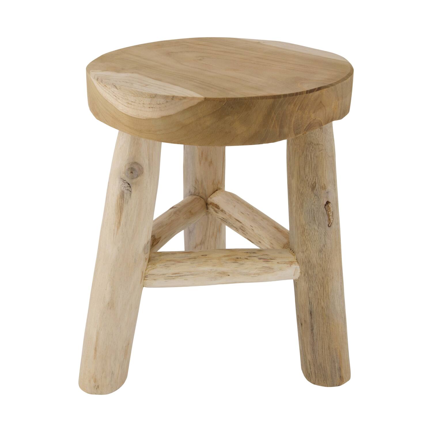 Stool 3 legs teak wood 24x24x30cm - Natural