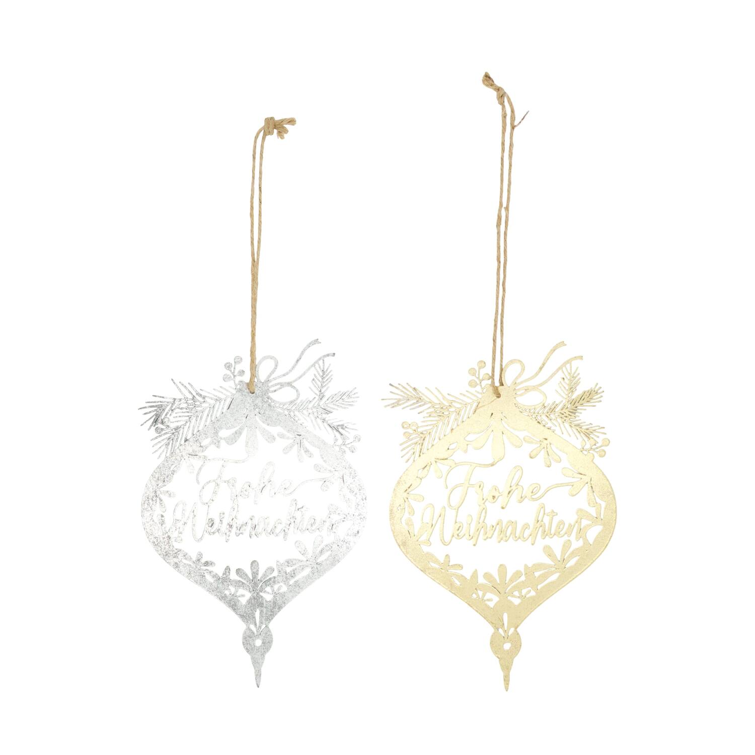 Hanger Frohe Weihnachten metal 17.8x0.08x27cm  - Gold