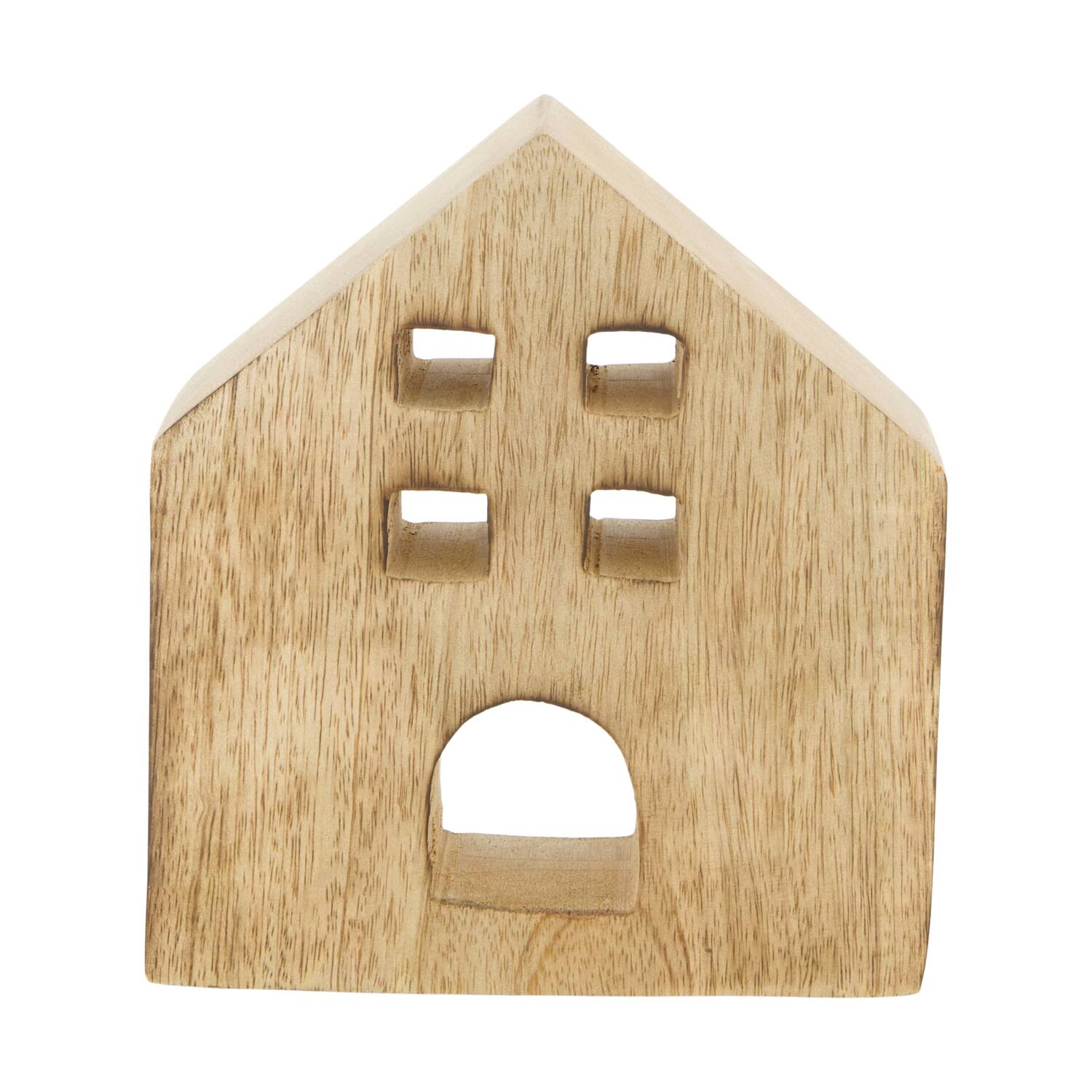 Statue house mango wood 13x3.5x15cm - Natural