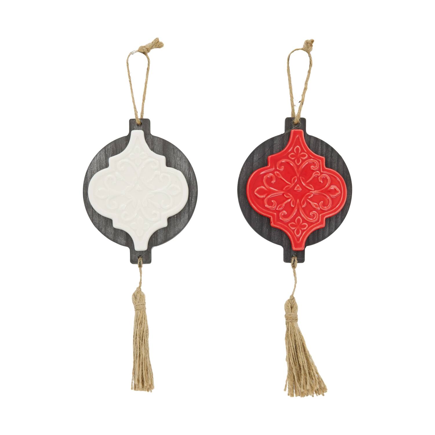 Hanger ceramic tile on fir wood 11.5x1.5x14.7cm  - Red