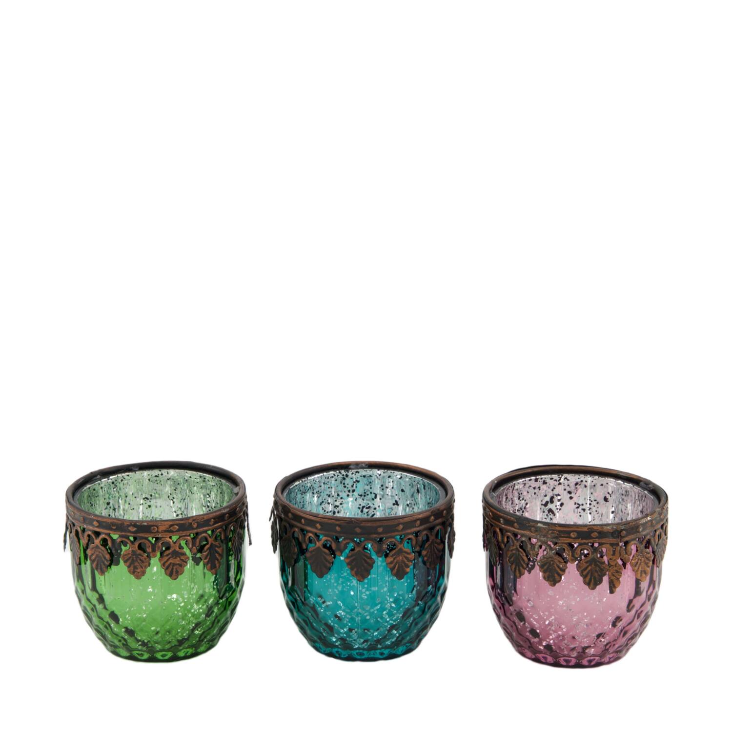 Tealight holder glass 6.5x6.5x5.5cm  - Green