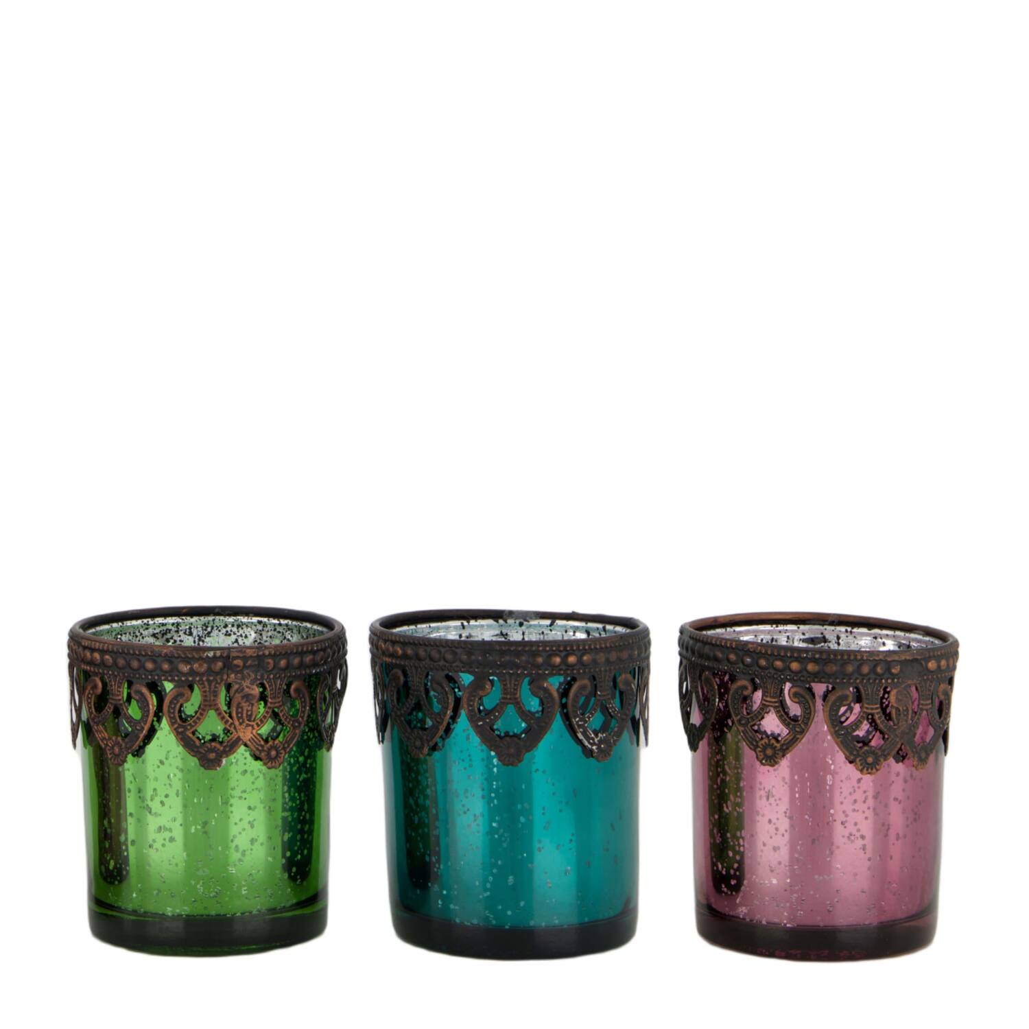 Tealight holder glass 7x7x8cm - Green
