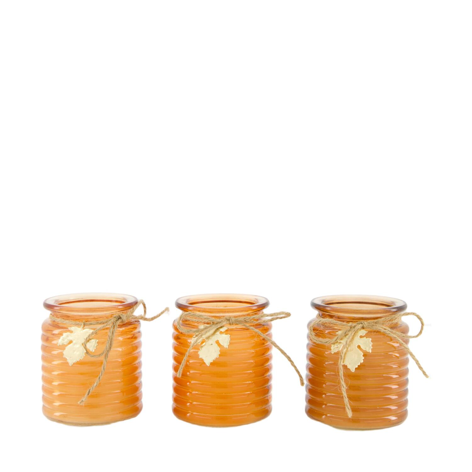 Candle cinnamon pie scent wax with glass 8x8x9cm  - Orange