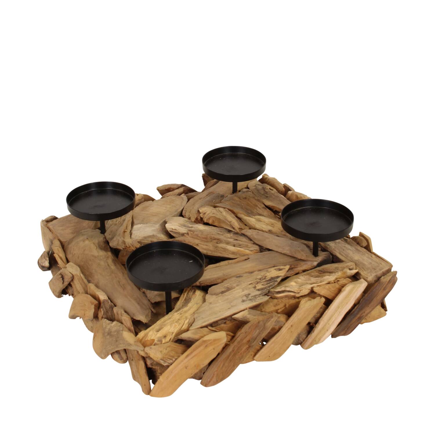 Pillar candle holder erosion wood 38x38x13cm - Natural
