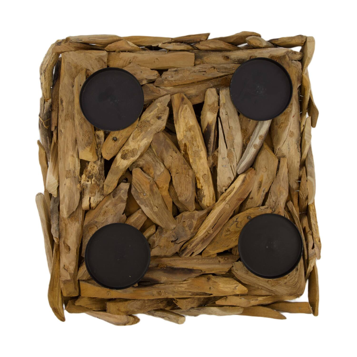Pillar candle holder erosion wood 38x38x13cm - Natural