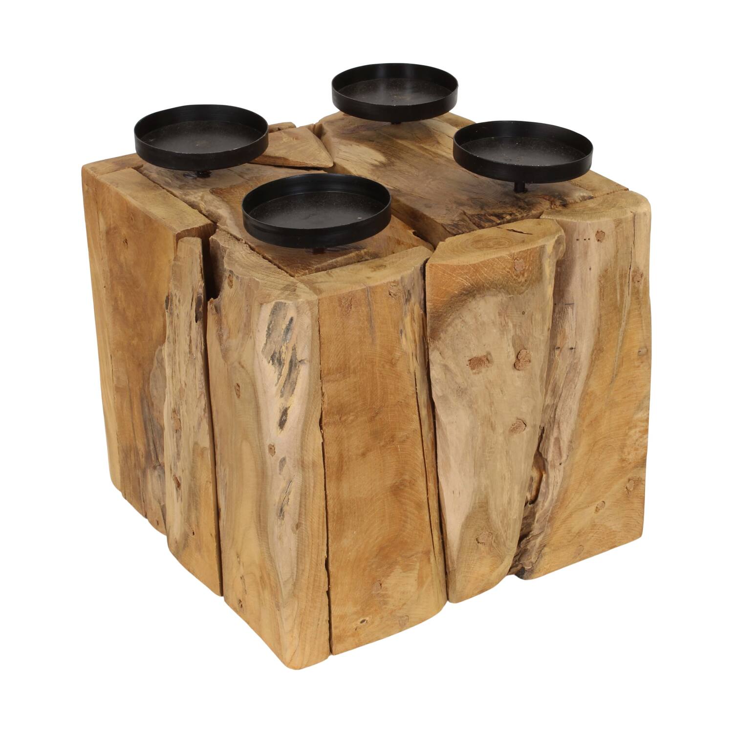 Pillar candle holder erosion wood 28x28x28cm