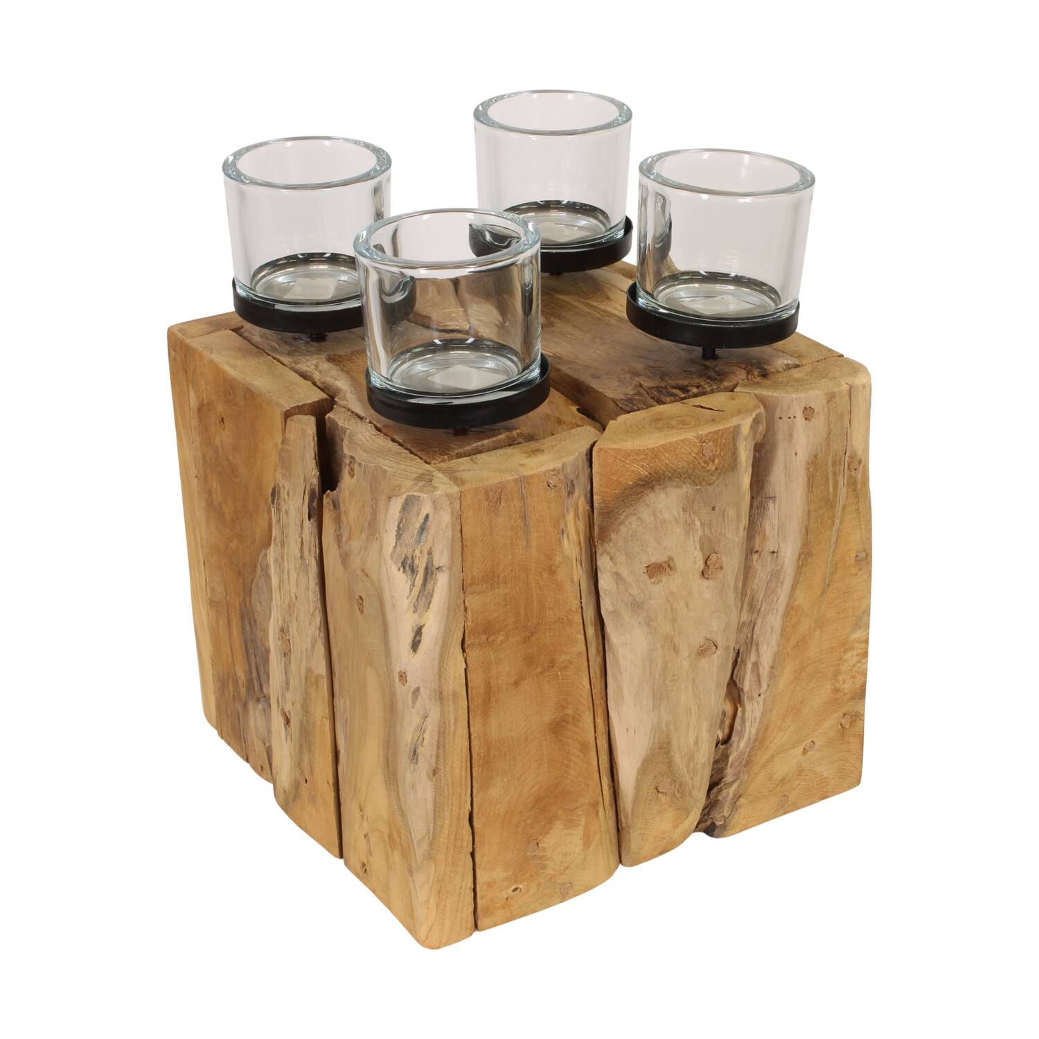 Pillar candle holder erosion wood 28x28x28cm