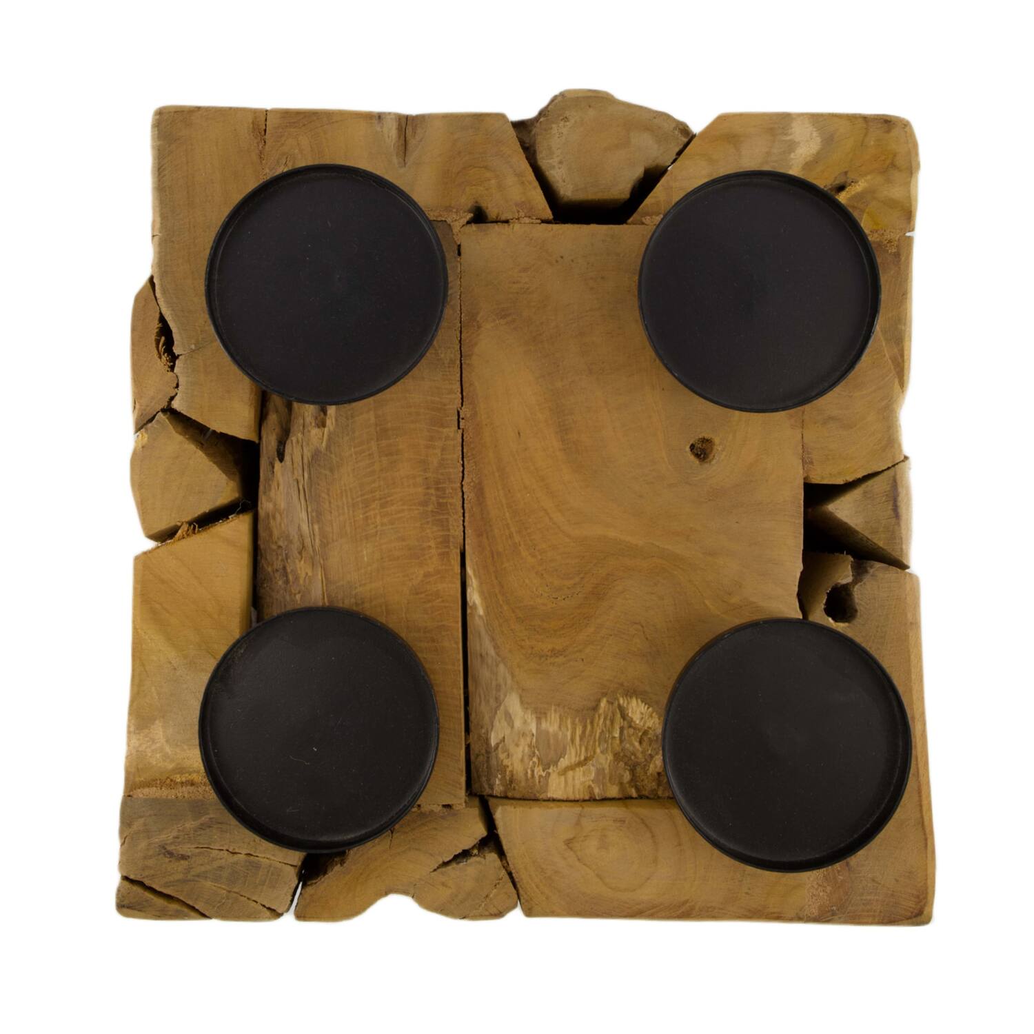 Pillar candle holder erosion wood 28x28x28cm