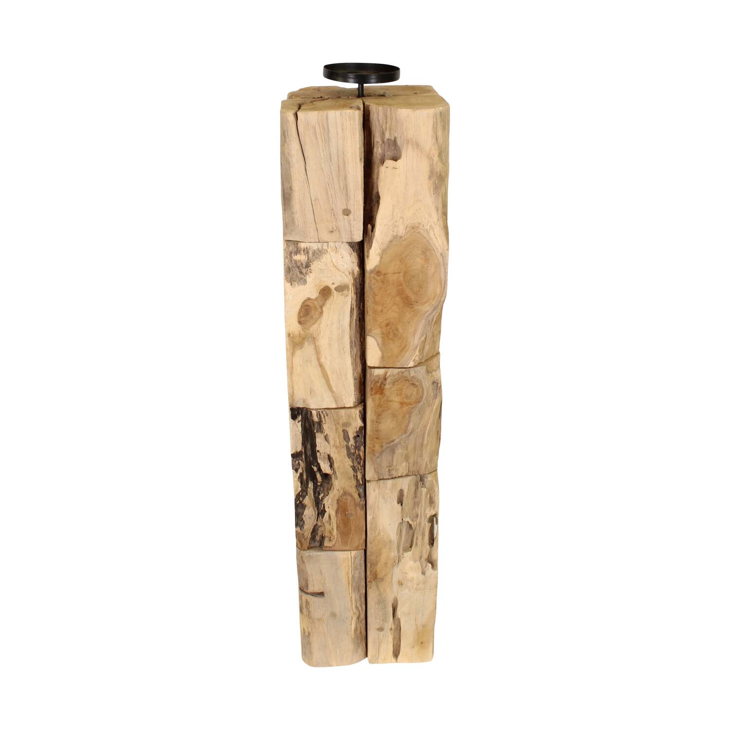 Pillar candle holder erosion wood 18x18x78cm - Natural