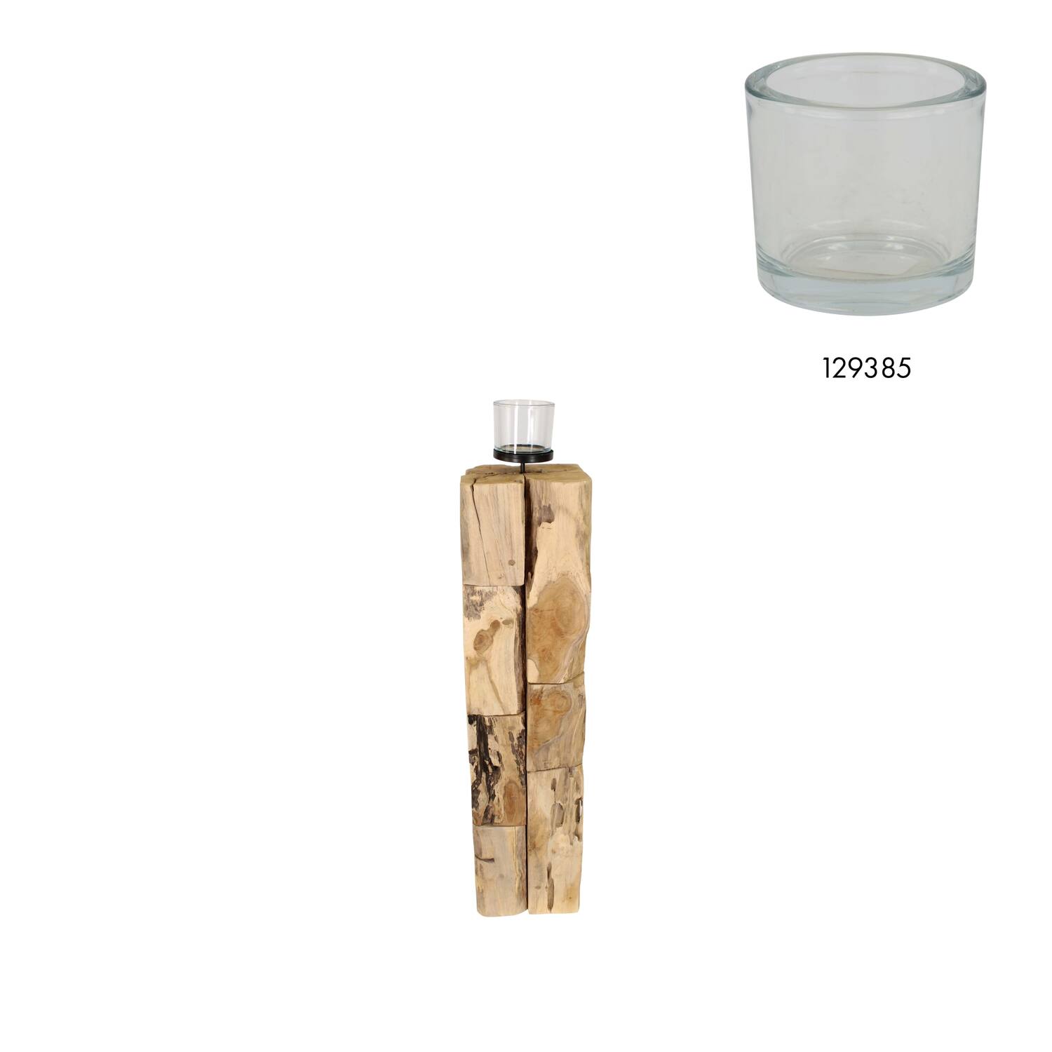 Pillar candle holder erosion wood 18x18x78cm - Natural