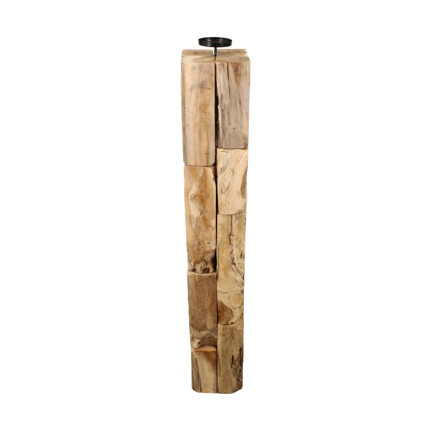 Pillar candle holder erosion wood 18x18x118cm - Natural