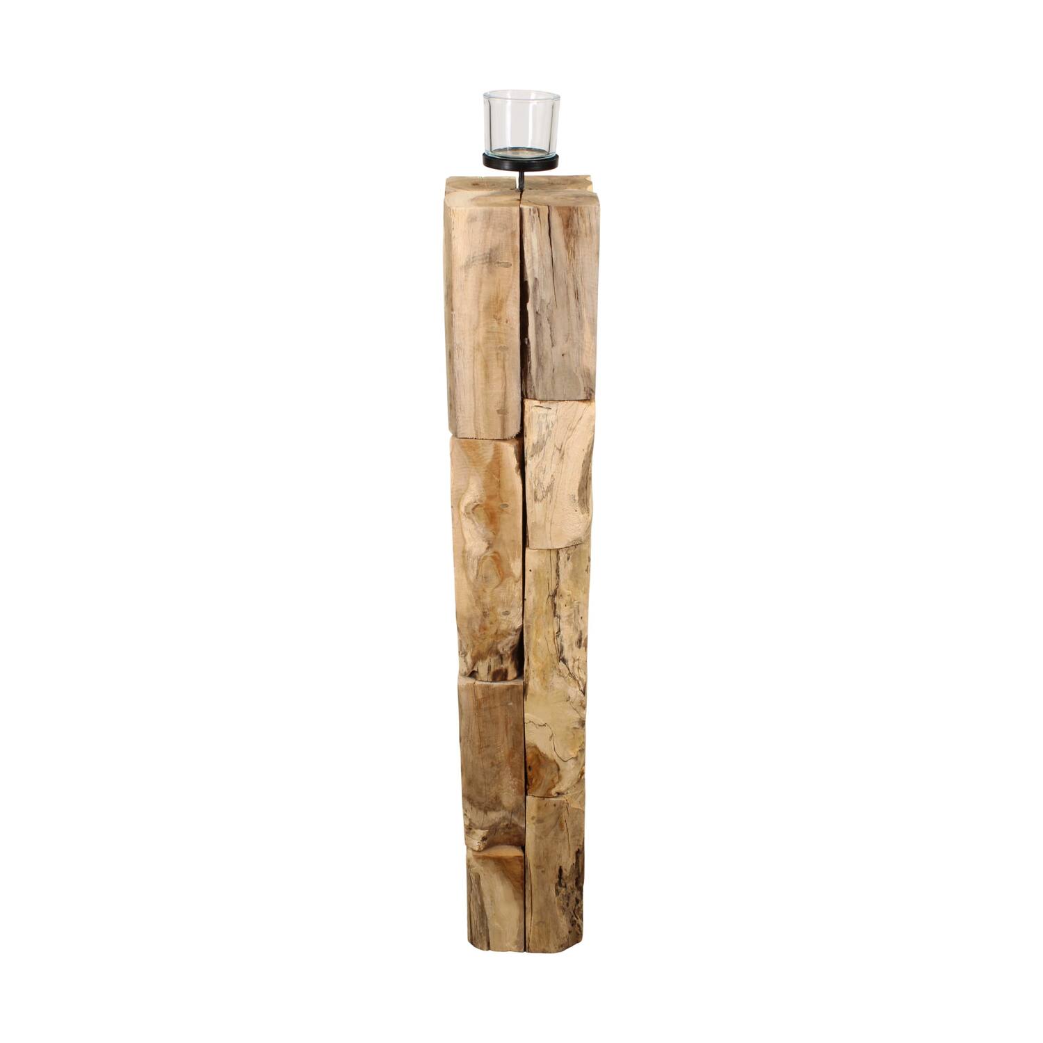 Pillar candle holder erosion wood 18x18x118cm - Natural