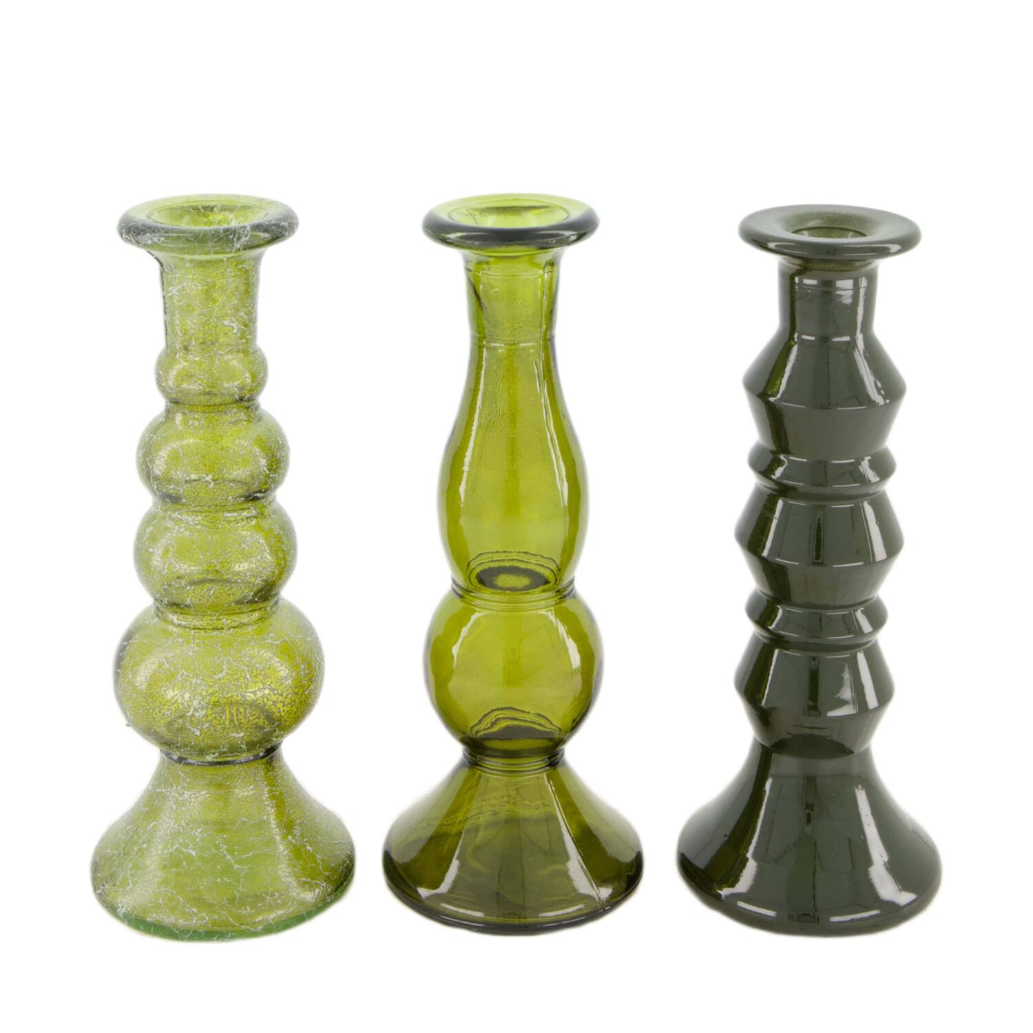 Dinnercandle holder recycled glass 9x9x22cm  - Green