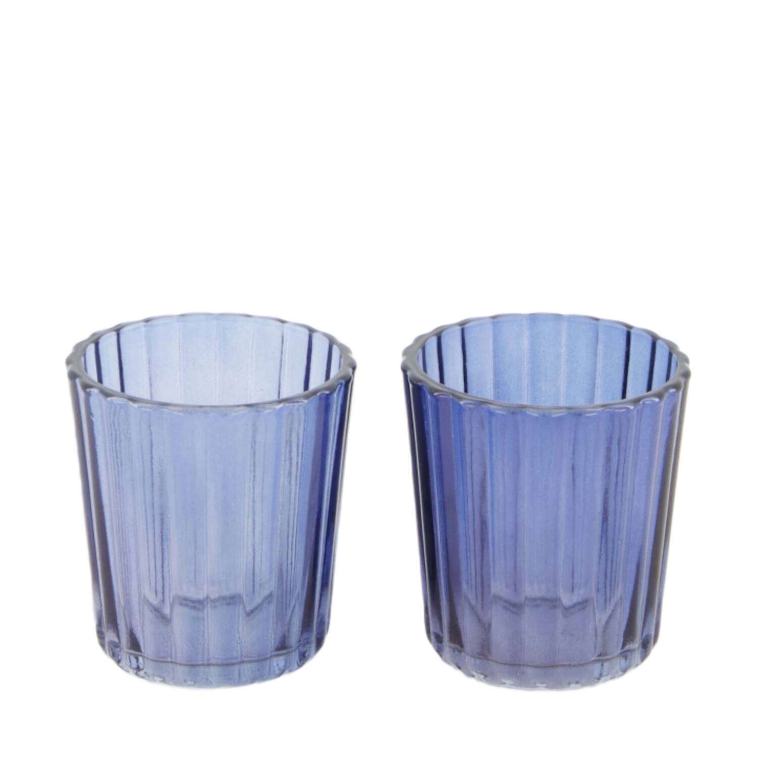 Tealight holder glass 5.6x5.6x6.8cm  - Blue