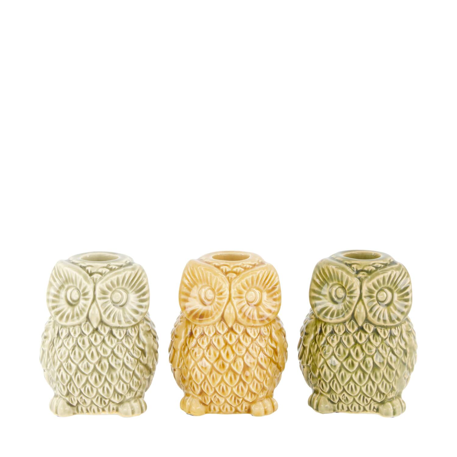 Dinnercandle holder owl ceramic 8x7.5x10cm  - Green