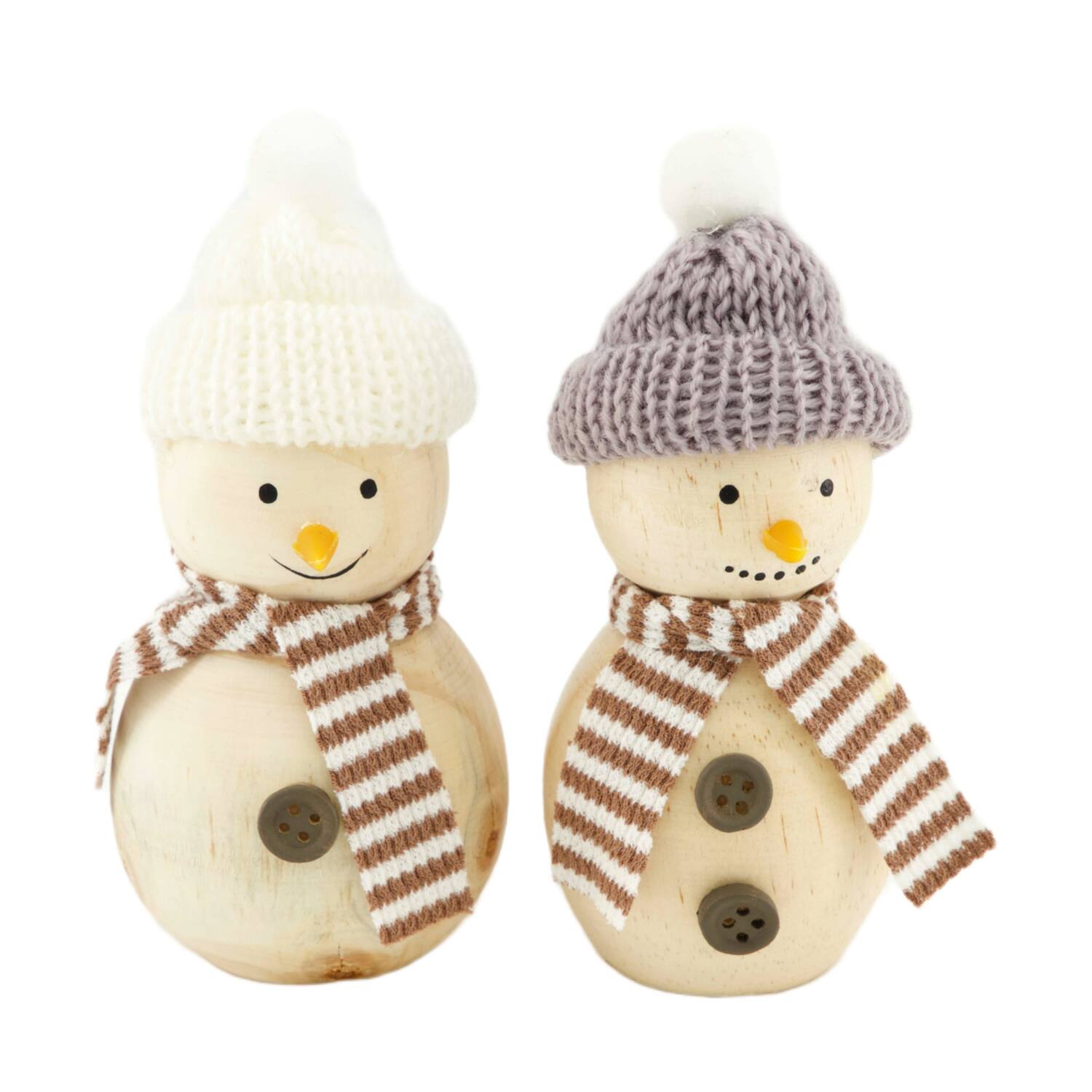 Figurine snowman pine wood 6.3x6.3x13.5cm C/2
