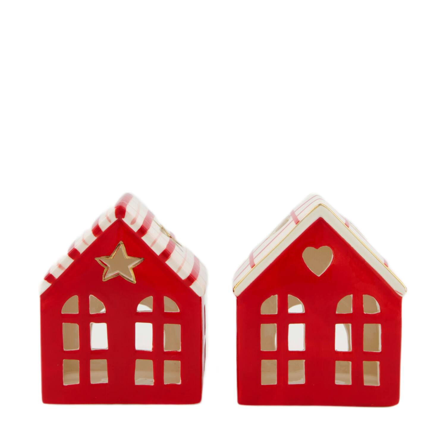 Tealight holder house porcelain 10.6x7x12.5cm  - Red