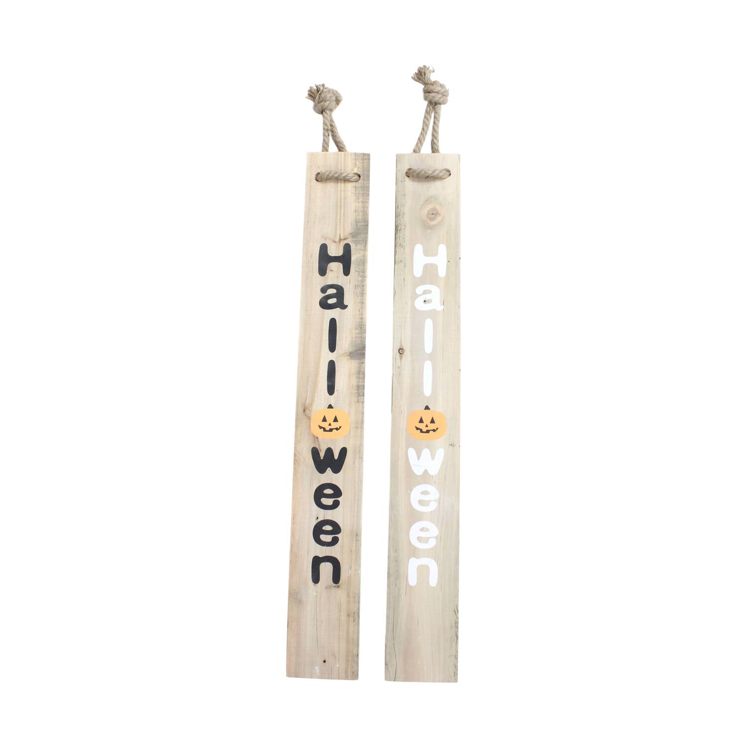 Sign halloween historic wood 78x10x1.5cm - Natural