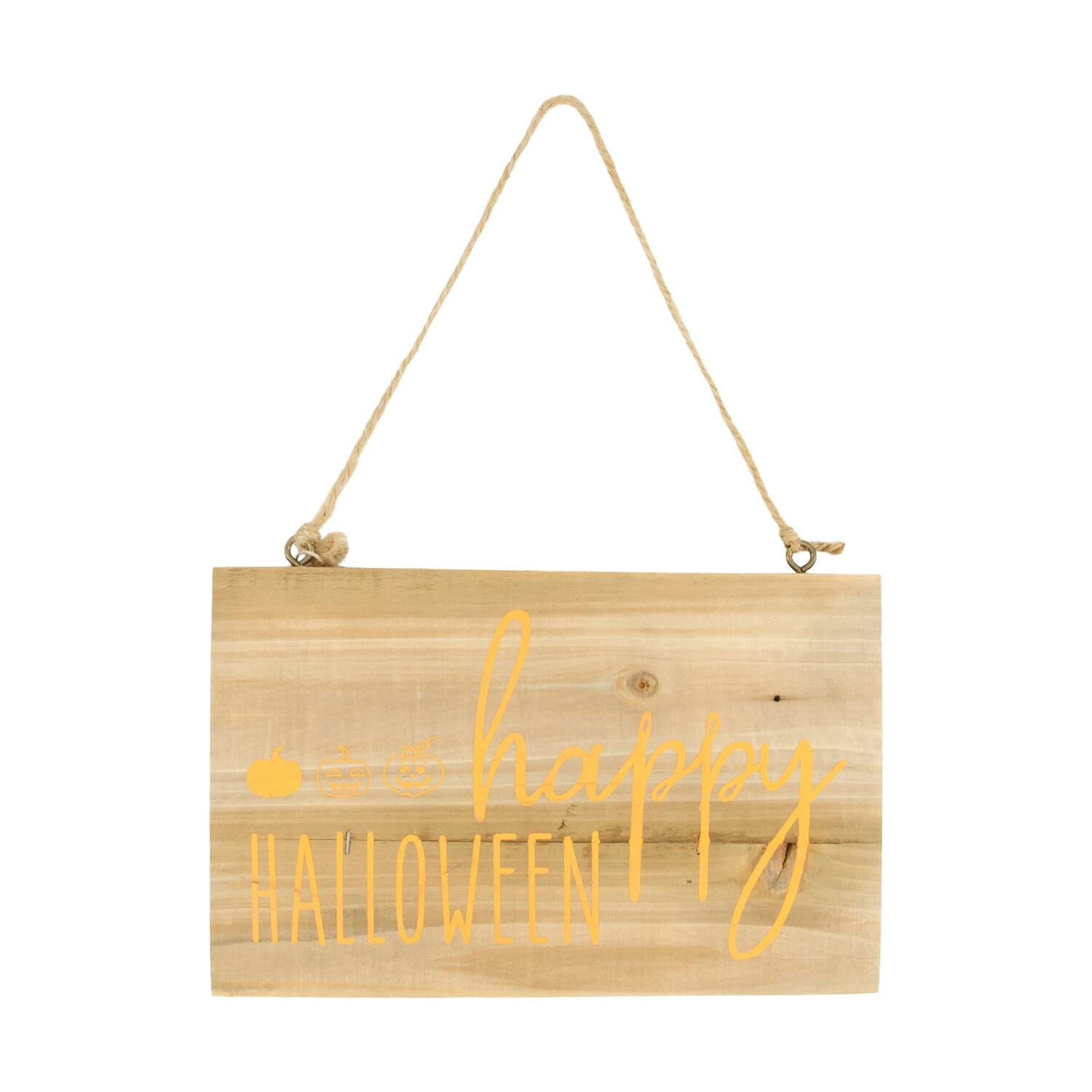 Sign happy halloween historic wood 28x18x1.5cm - Natural