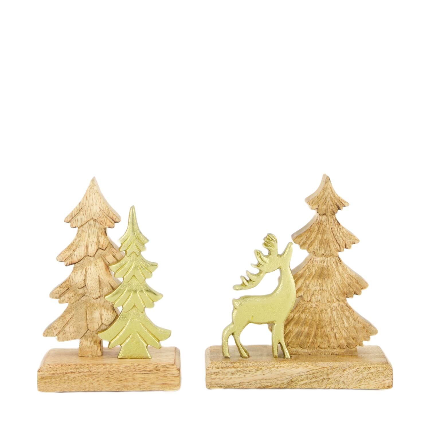 Figurine tree mango wood with metal 16x5x18cm  - Natural