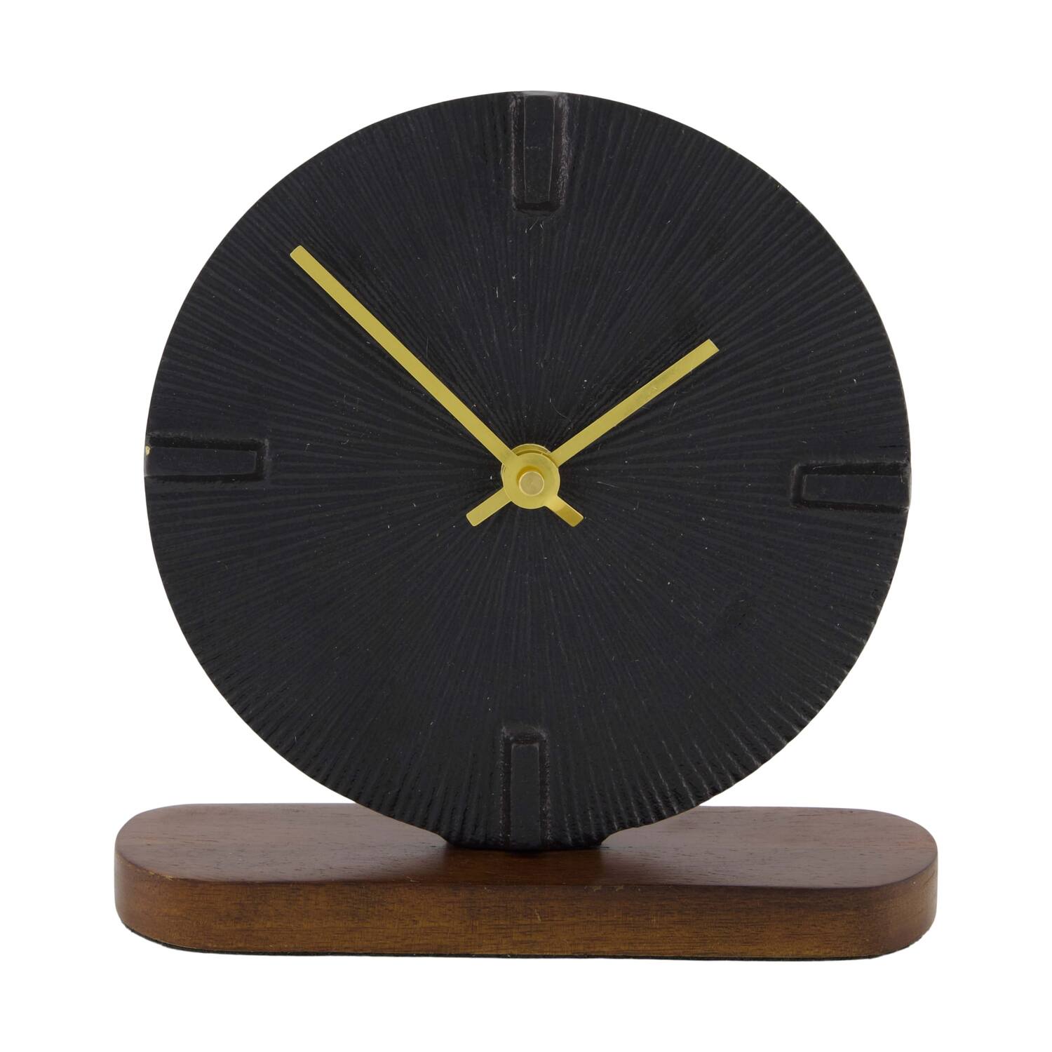 Clock mango wood base aluminium 16.5x5x17cm