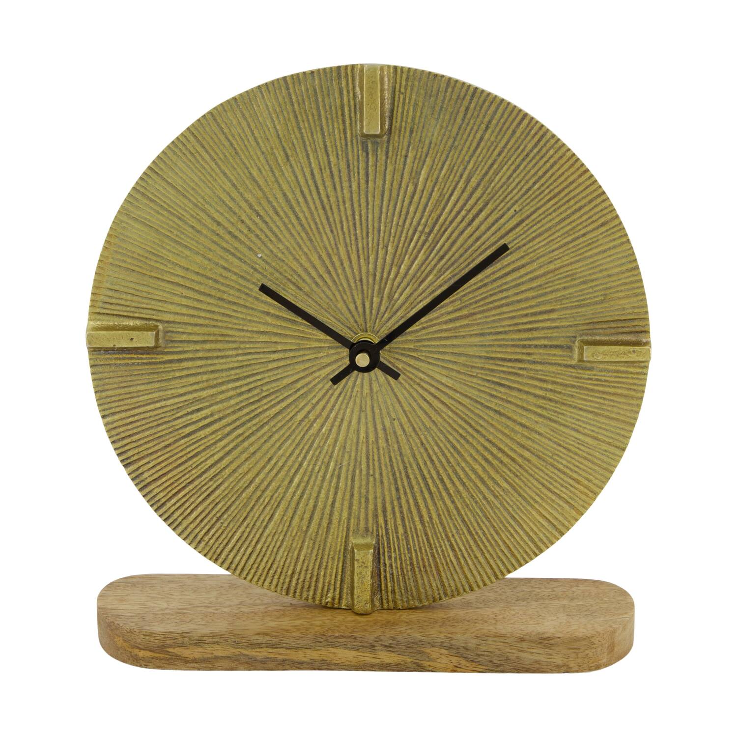 Clock mango wood base aluminium 20x5x21cm - Gold