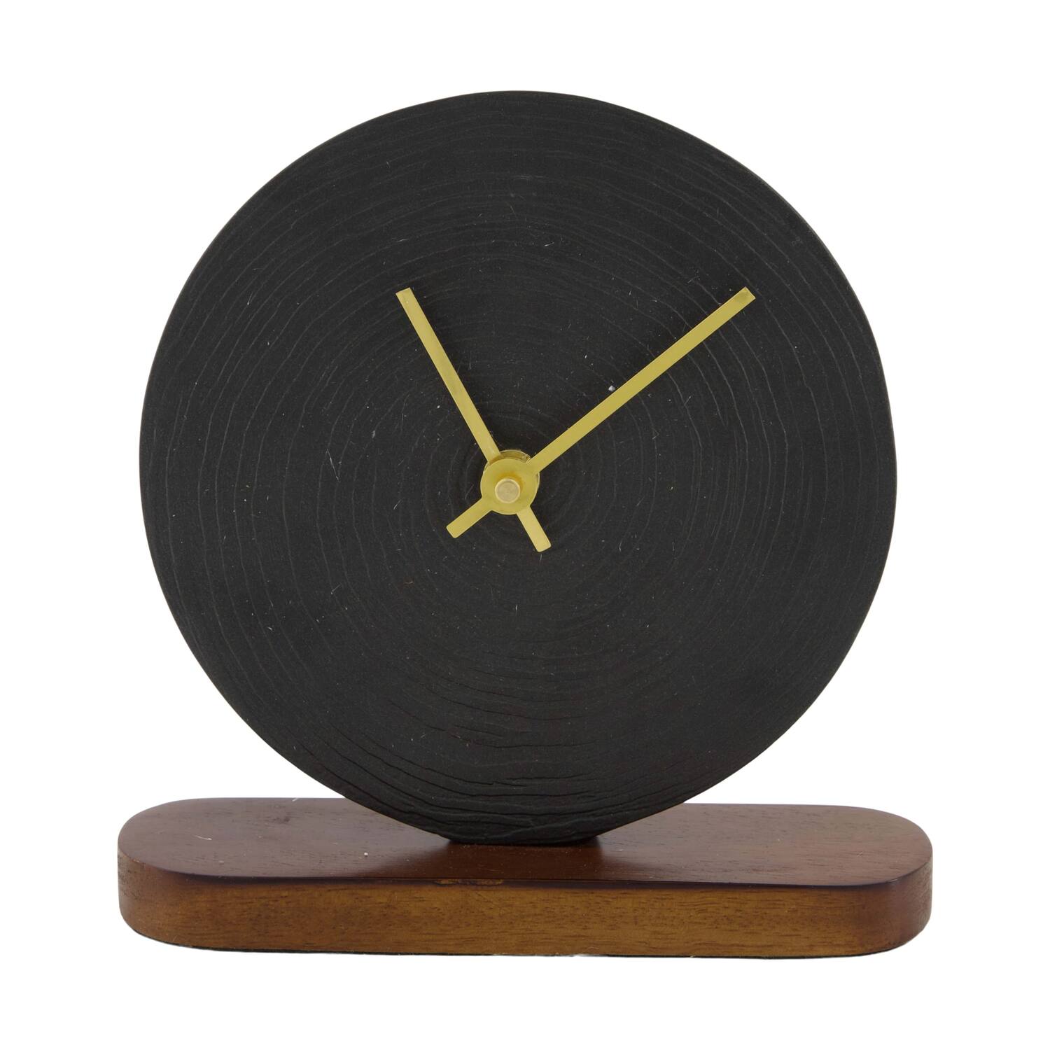 Clock mango wood base aluminium 16x5x16cm - Black